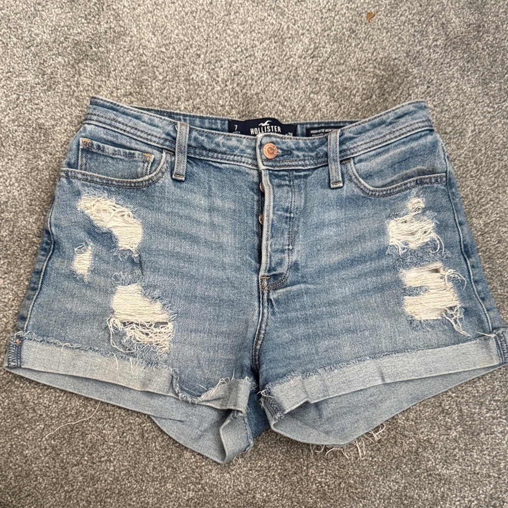 Hollister Women's Distressed Light Blue Jean Shorts